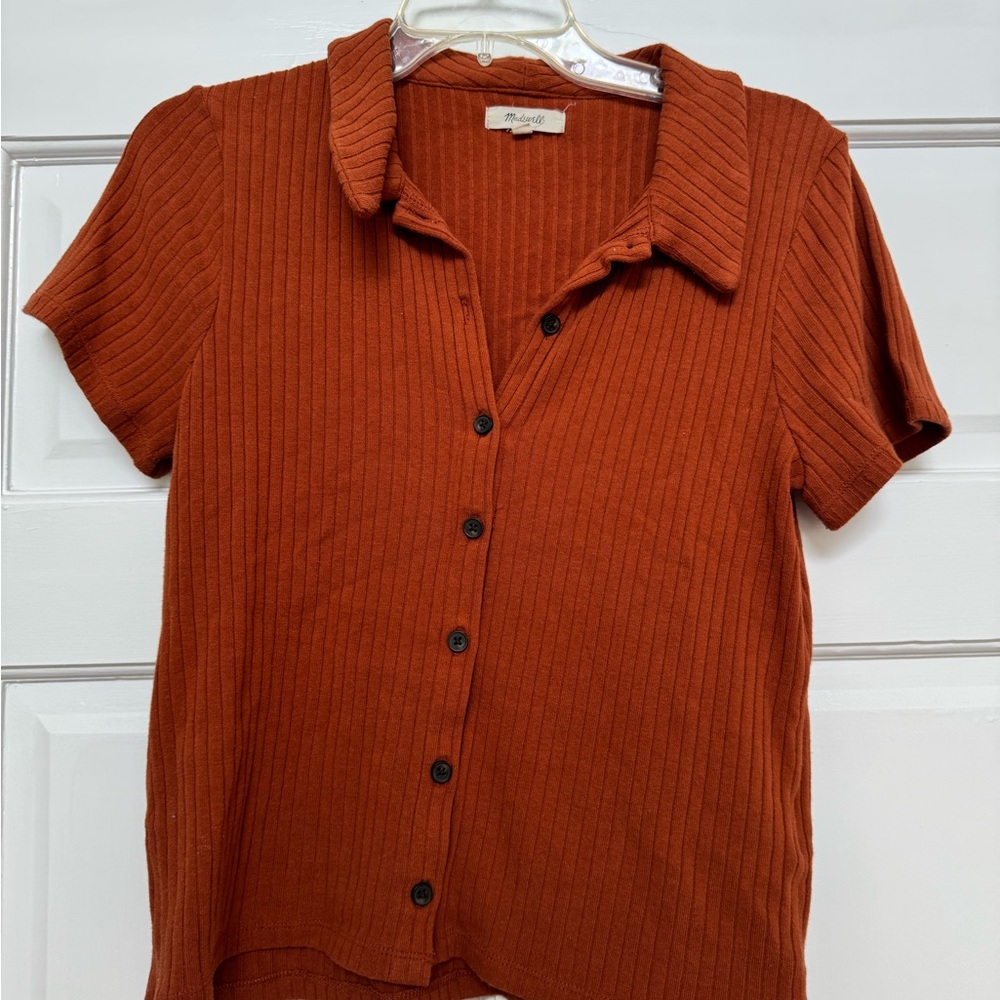 Madewell Rust Button-Down Ribbed Top - Picture 3 of 6